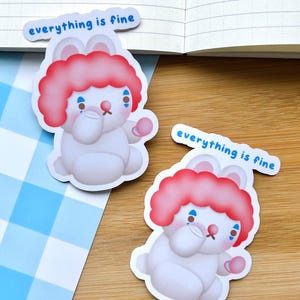 Tout va bien Sticker clown | Fait main | Découpe | Brillant | Vinyle | Laminé | Imperméable | Résistant aux rayures | Kawaii | Papeterie