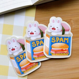 Sticker Musubi & Spam | Fait main | Découpe | Brillant | Vinyle | Laminé | Imperméable | Résistant aux rayures | Kawaii | Papeterie