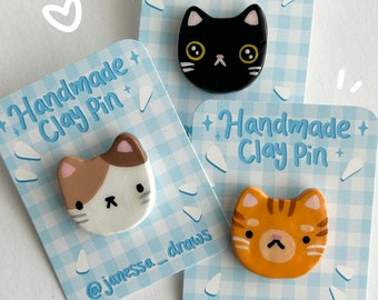Cute Handmade Cat Clay Pins
