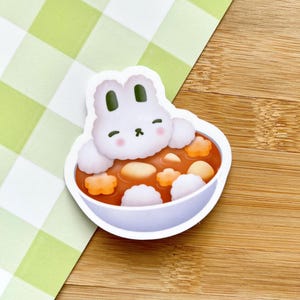 Sticker lapin au curry japonais | Fait main | Découpe | Vinyle | Brillant | Laminé | Imperméable | Résistant aux rayures | Kawaii | Papeterie