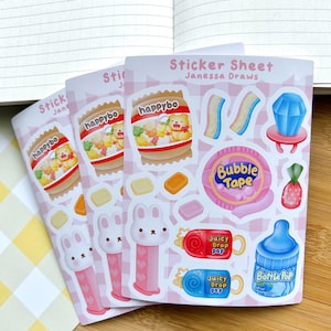 Feuille d'autocollants pour bonbons d'enfance | Fait main | | Mat | Vinyle | Kawaii | Papeterie | déco | Polco | Bujo | Revue | Correspondant | Agenda | Cadeau