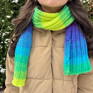 Colorful Winter Scarf, Hand-Knit Rainbow Scarf, Gift for Her, Christmas Gift for Teen Girls