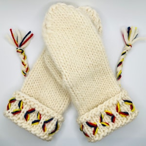 Womens Woolen Felted Mittens - Hand-Knit Scandinavian Mittens with Lovikka Embroidery