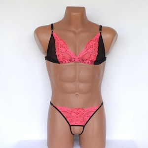 Sissy men&#39;s lingerie, Men&#39;s femboy lingerie set, bra for men, men&#39;s open panties