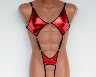 Open back bodysuit for men