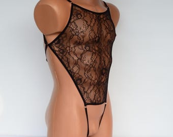 Sissy lingerie for men, see though underwear, sheer mesh bodysuit