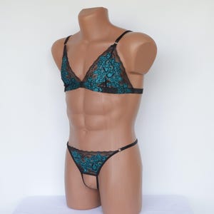 Set bra and panties, Underwear for sissy, Men&#39;s femboy lingerie set, bra for men, men&#39;s open panties