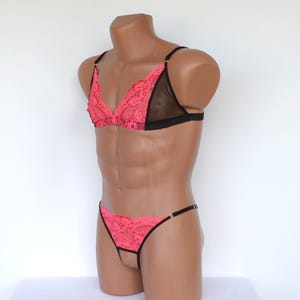 Sheer panties and sheer bra, Men&#39;s femboy lingerie set, bra for men, men&#39;s open panties
