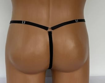 Mens Micro Thong, Black Sheer Mini Bikini