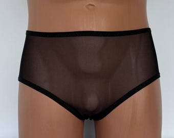 Black Sheer Mesh Men's Panties, Sheer Underwear