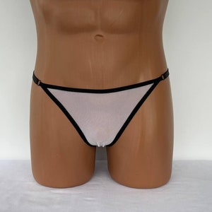 White bikini for men, sissy lingerie, mini thong for men, see though underwear