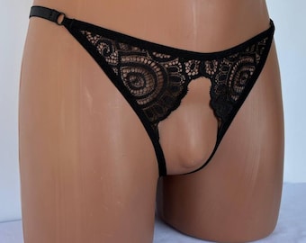 Lace Micro Thong for Men, Open Access Sheer Panties