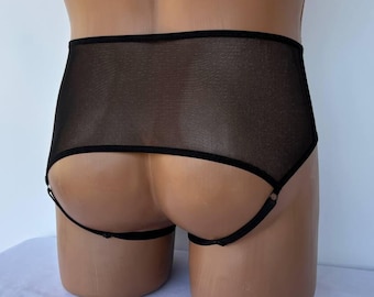 Men's Open Back Mesh Panties - sheer mesh underwear