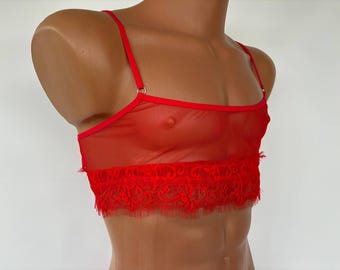 Transparent mesh top with lace for men