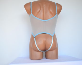 Open back bodysuit for men