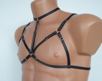 Body harness men lingerie, Sissy harness bra cage