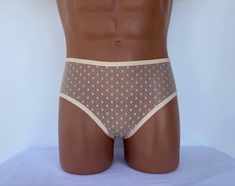 Sheer Mesh Men's Panties, Polka Dot Underwear