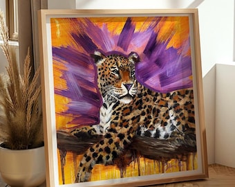 Purple Leopard Canvas Wall Art  Bold Safari Jungle Cat Print Vibrant Animal Artwork for Teen Bedroom Unique Gift