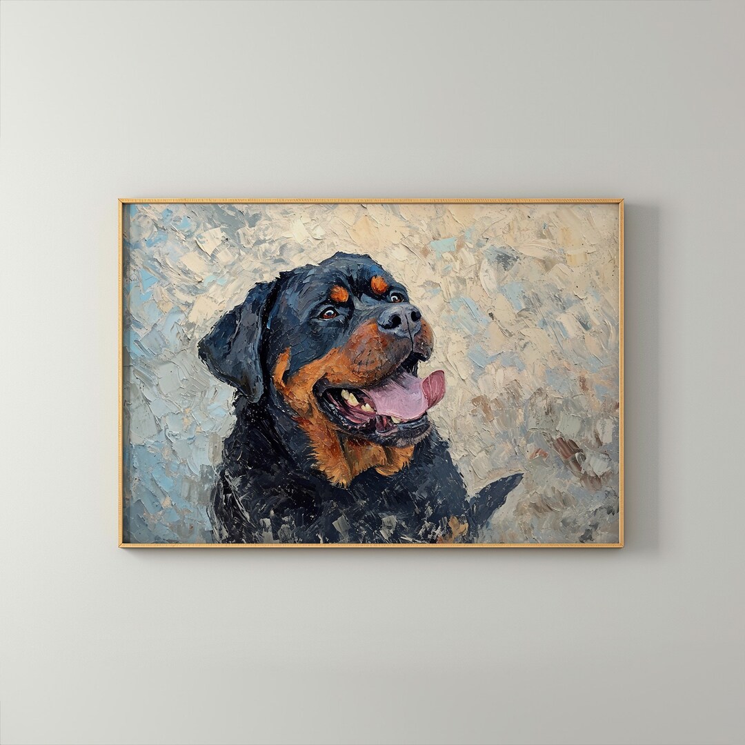 PRINTABLE Vintage Rottweiler Abstract Oil Painting of Happy Dog ...