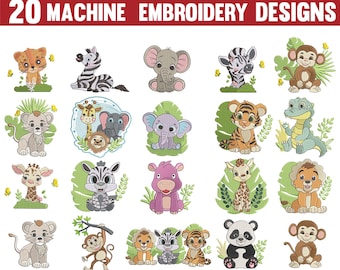 Baby Animals Bundle Embroidery Designs, Safari Animals Machine Embroidery Pattern, Forest Animals Digital Embroidery Files, Instant Download