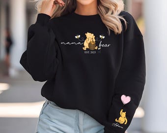 Mama Bear Sweatshirt, Personalized Mum Sweatshirt With Children's Names, Winnie The Pooh Sweatshirt, Custom Gift For Mum, Mama Bear Jumper