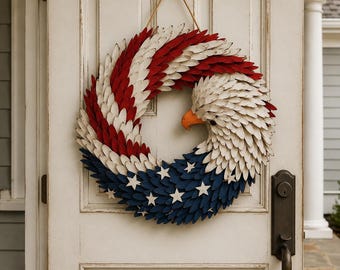 American Flag Wreath for Front Door, USA 250th Anniversary Eagle Wreath, 1776–2026 Independence Day Door Hanger, July 4th Patriotic Wreath