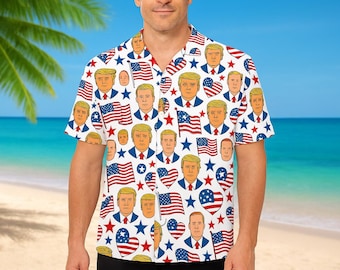 Camisa hawaiana de Trump, camiseta con la bandera estadounidense, camiseta patriótica del 4 de julio, camiseta con corazón y la bandera de EE. UU., atuendo para el Día de la Independencia, camiseta de verano Aloha