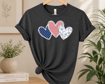 Vaterhaftes amerikanisches Herz Shirt, verdreifachen die USA Herz T-Shirt, 4. Juli Unabhängigkeitstag Shirt, USA Flagge Herz Shirt, USA Pride Geschenk für Frauen