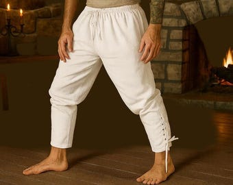 Pantalones de traje vikingo histórico para hombre, pantalones retro medievales, pantalones de cosplay LARP, pantalones piratas de feria renacentista, pantalones para festivales de feria renacentista