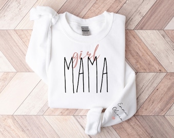 Sweat-shirt maman fille, sweat à capuche mignon maman des filles, noms des enfants sur le pull sur la manche, cadeau t-shirt parfait pour les mamans, nouvelle maman, pull pour future maman