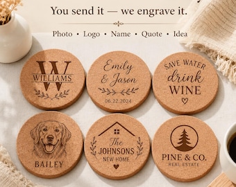 Bulk Personalized Cork Coasters, Wedding Favors for Guests, Custom Logo Coasters, Bridal Shower, Graduation & Business Party Favors