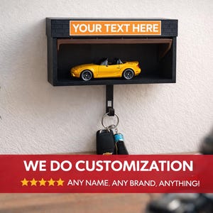 Wall Mounted Garage Key Holder | Mechanical Opening Door, Hot Wheels Car Display, Custom Logo