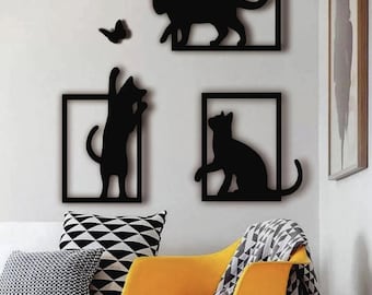 3D Printed Black Cat Wall Decor Set: Playful Modern FramesDesigns were created by Deltaprints