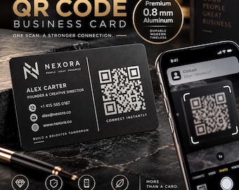 Custom Metal QR Code Business Cards, 0.8mm Black Aluminum, Laser Engraved Logo Cards