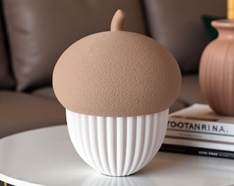 Ribbed Acorn Container, LED Tealight Holder, Autumn Decor