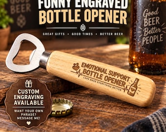 Any Custom design Personalized Wooden Bottle Opener, Funny Custom Laser Engraved Gift