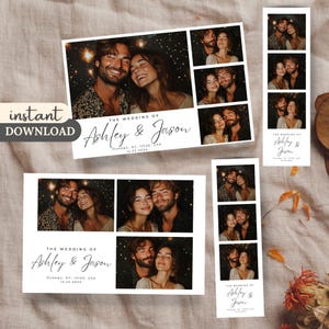 Plantilla minimalista para fotomatón de boda, diseño de tira personalizable, superposición para fotografía de eventos, plantilla editable de Canva