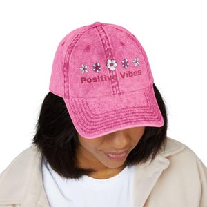 Vintage Embroidered Cap - Positive Vibes, Cute Summer Hat, Floral Baseball Cap, Gift for Her, Trendy Accessories