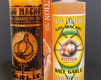 Male Garlic Fixed Candle, Spiritual Water & Incense / Protection and Good Luck/ Ajo Macho Vela Preparada, Aqua Espiritual e Incienso