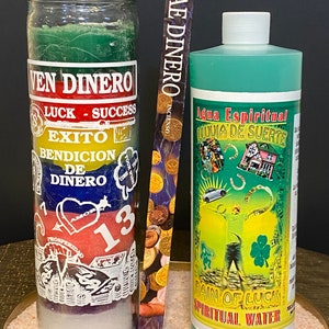Rain of Money Kit, Prepared Attract Money Candle, Rain of of Luck Spiritual Water, Attract Money Incense/ Kit Lluvia de Dinero, Ven Dinero