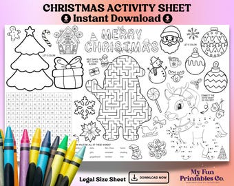 Christmas Activity Sheet, Christmas Printable, Christmas Activity, Instant Download, Christmas Coloring Page, Christmas Coloring Page, Xmas