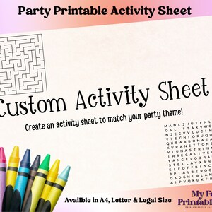 Personalized Birthday Activity Sheet: Custom Party Coloring Page (PDF & JPEG Digital Download