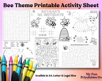 Personalized Bee Birthday Activity Sheet: Printable Party Decor (PDF & JPEG Files
