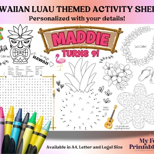 Printable Activity Sheet, Hawaiian Luau Party Printable, Hawaiian Luau Party Decor, Hawaiian Luau Coloring Page,Hawaiian Luau Birthday Theme