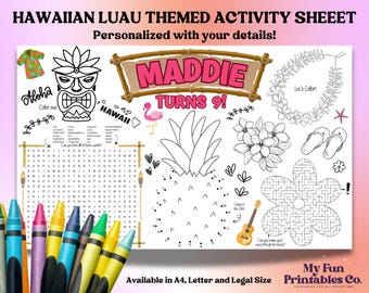 Personalized Hawaiian Luau Activity Sheet: Printable Birthday Party Game (PDF & JPEG)
