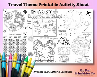 Personalized Travel Activity Sheet: Around the Globe Party (PDF & JPEG Digital Download