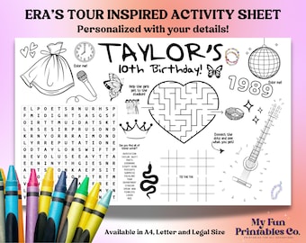 Pop Star Concert Birthday Activity Sheet Printable, Personalized Music Party Coloring Page, Girls Party Favor, Instant Download PDF