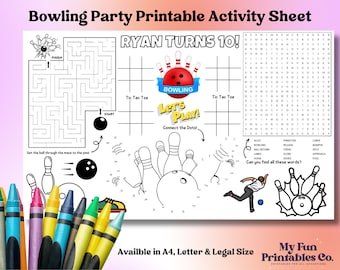 Personalized Bowling Party Activity Sheet: Printable Coloring Page (PDF & JPEG)
