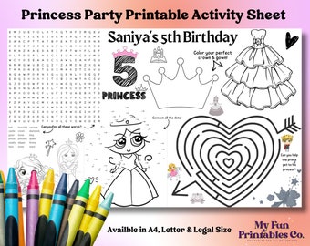 Printable Activity Sheet, Princess Printable, Princess Decor, Princess Coloring, Princess Party Activity, Princess Bday, Princess Loot Bag