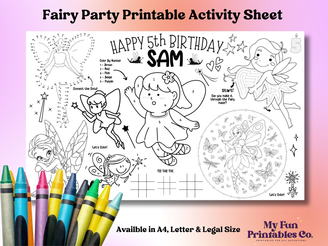 Printable Activity Sheet, Fairy Party Printable, Fairy Party Decor ...